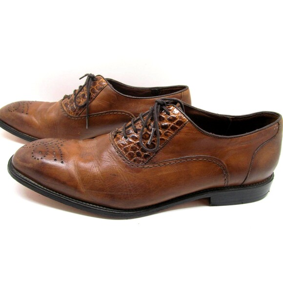 Belvedere Mens Handmade Brown Leather And Genuine Alligator Oxfords Size US 13 D main image 6